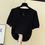 Thumbnail: Thin Knitted O Neck Pullover Rib Short Sleeve Sweater