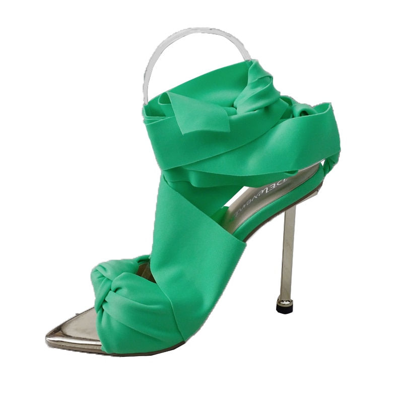 Thumbnail: Cross-Tied Pumps Pointed Toe Bowknot Thin Heels 