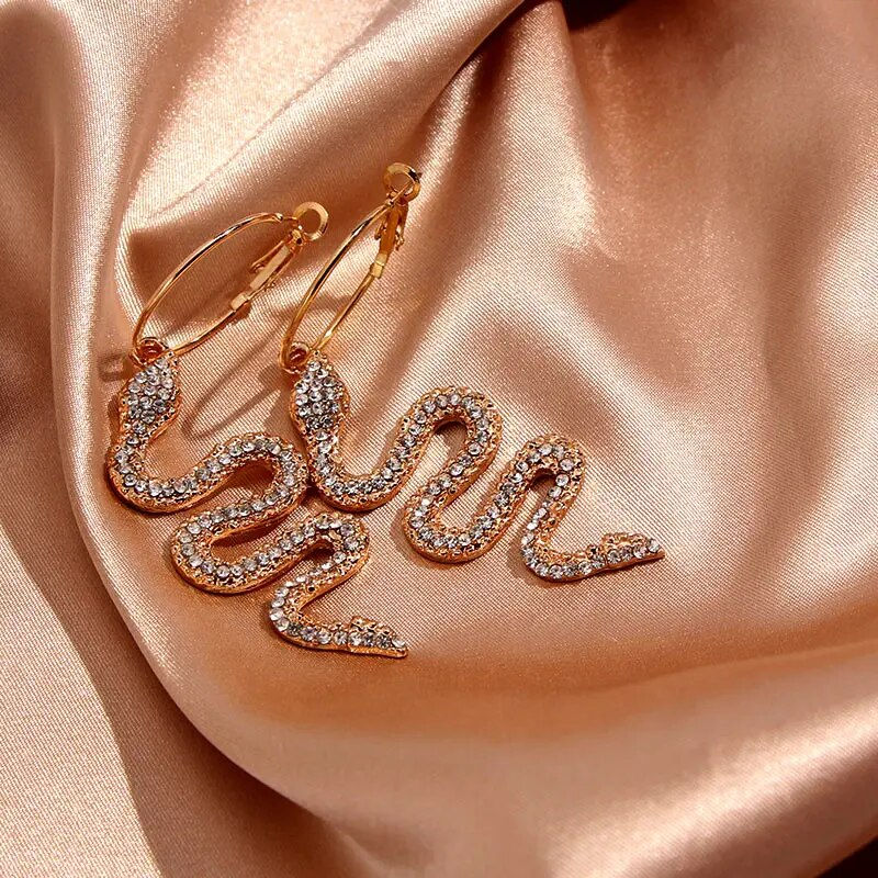Thumbnail: Snake Crystal Pendant Necklace Gold Color Chain 