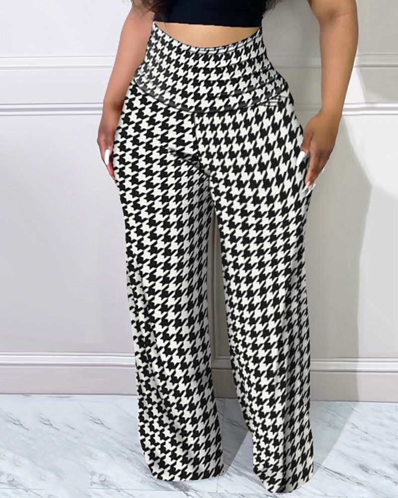 Thumbnail: Printed Wide Leg High Waist Pants Trousers 