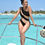 Thumbnail: Monokini Stripe Skinny One Shoulder Push-up Padded One Piece Bikini 