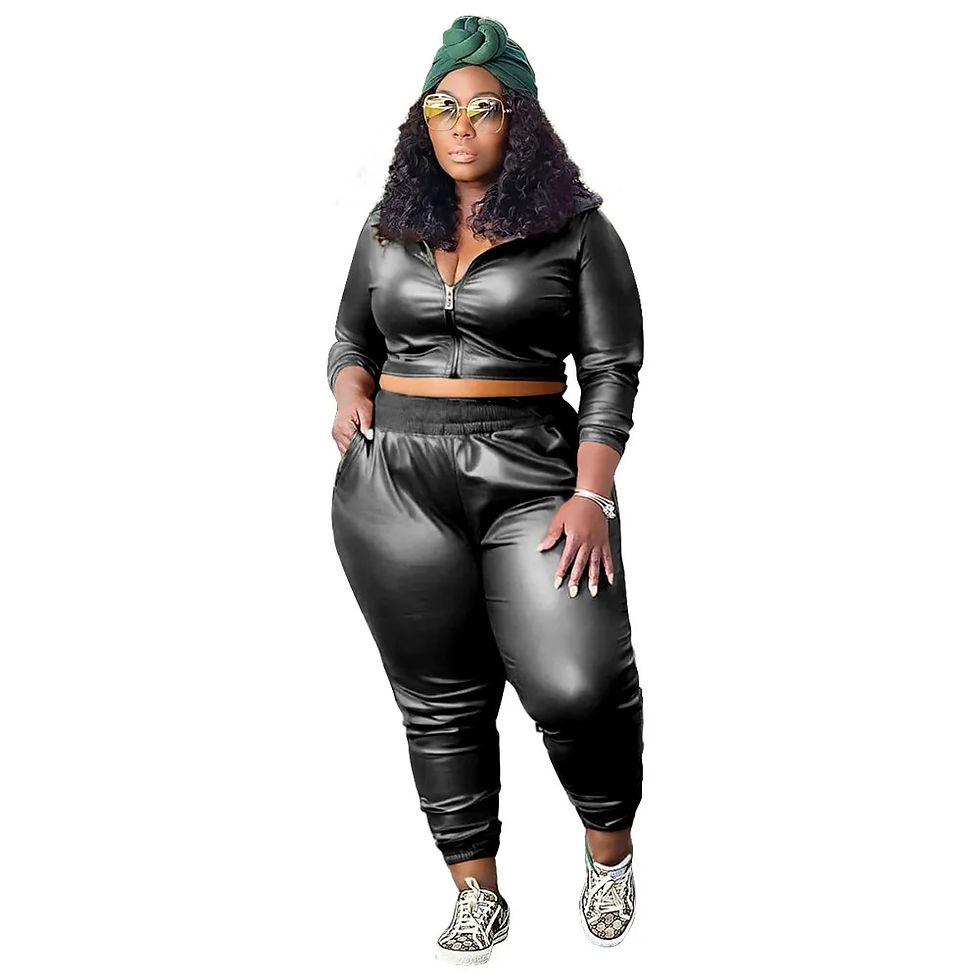 Thumbnail: PU Leather Shirt+Pencil Pant Tracksuit Two Piece