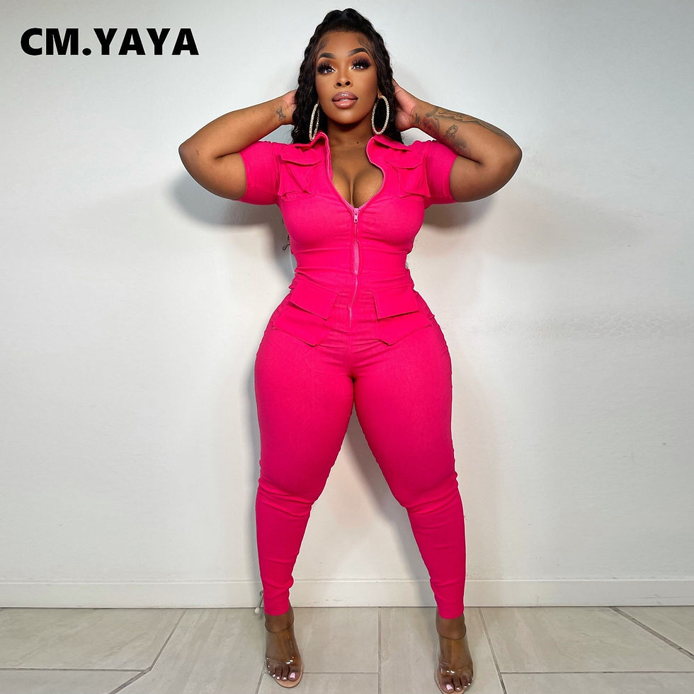 Zipper Fly Short Sleeve Skinny Stretch Pocketed Jumpsuit