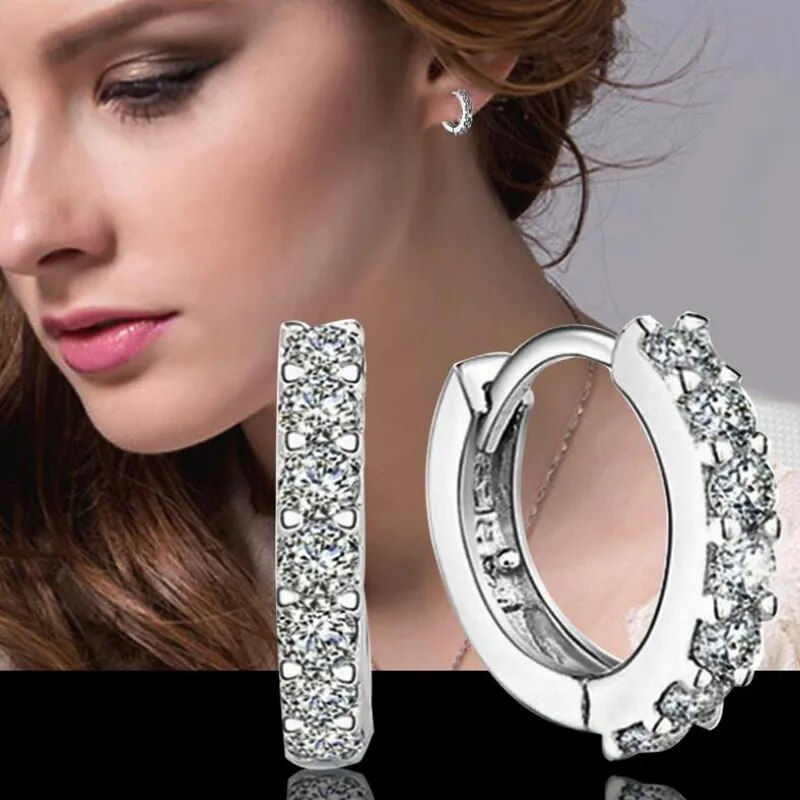 Real Tibetan Silver Sparkling Single Row Zircon Earrings