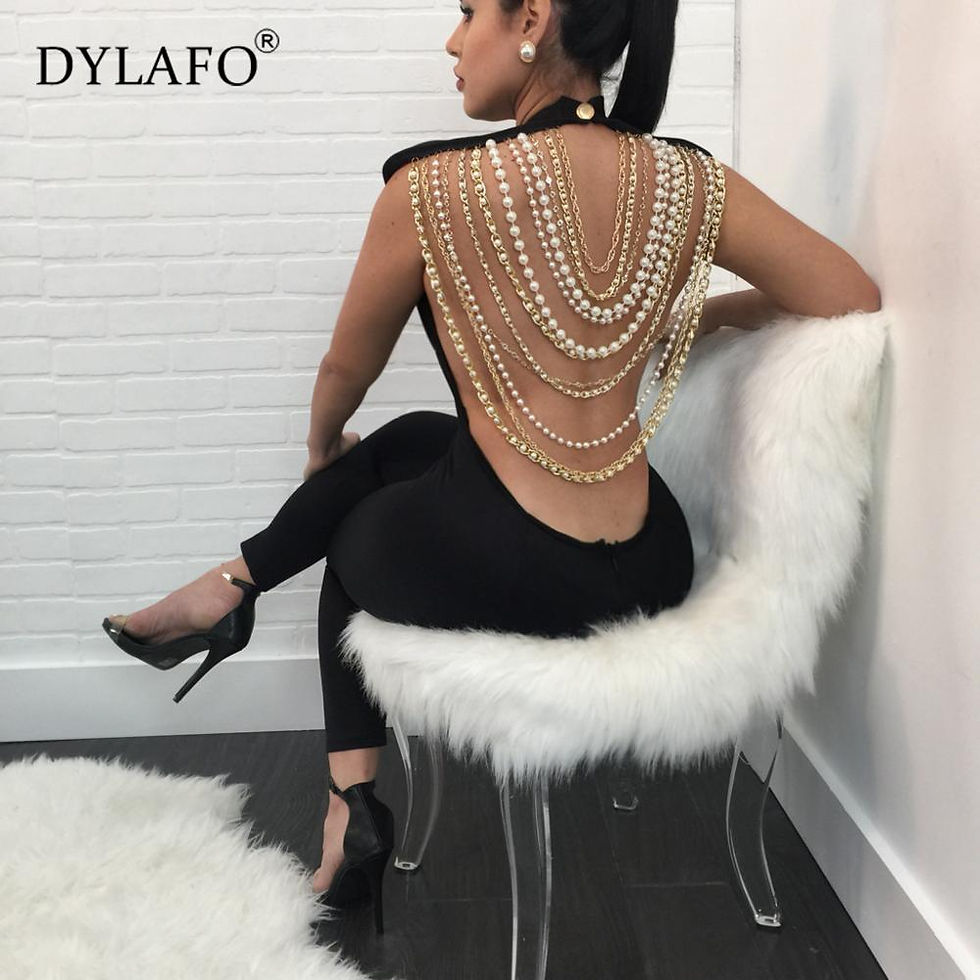 Pearl Chain Sexy Backless Sleeveless Jumpsuit