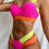 Thumbnail: Solid Bandage Push Up Bikini and Splicing Color Bottom Swimsuit 