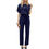 Thumbnail: Short Sleeve Hollowed Tie Waist Solid Wide Leg Cropped Pant Jumpsuit 