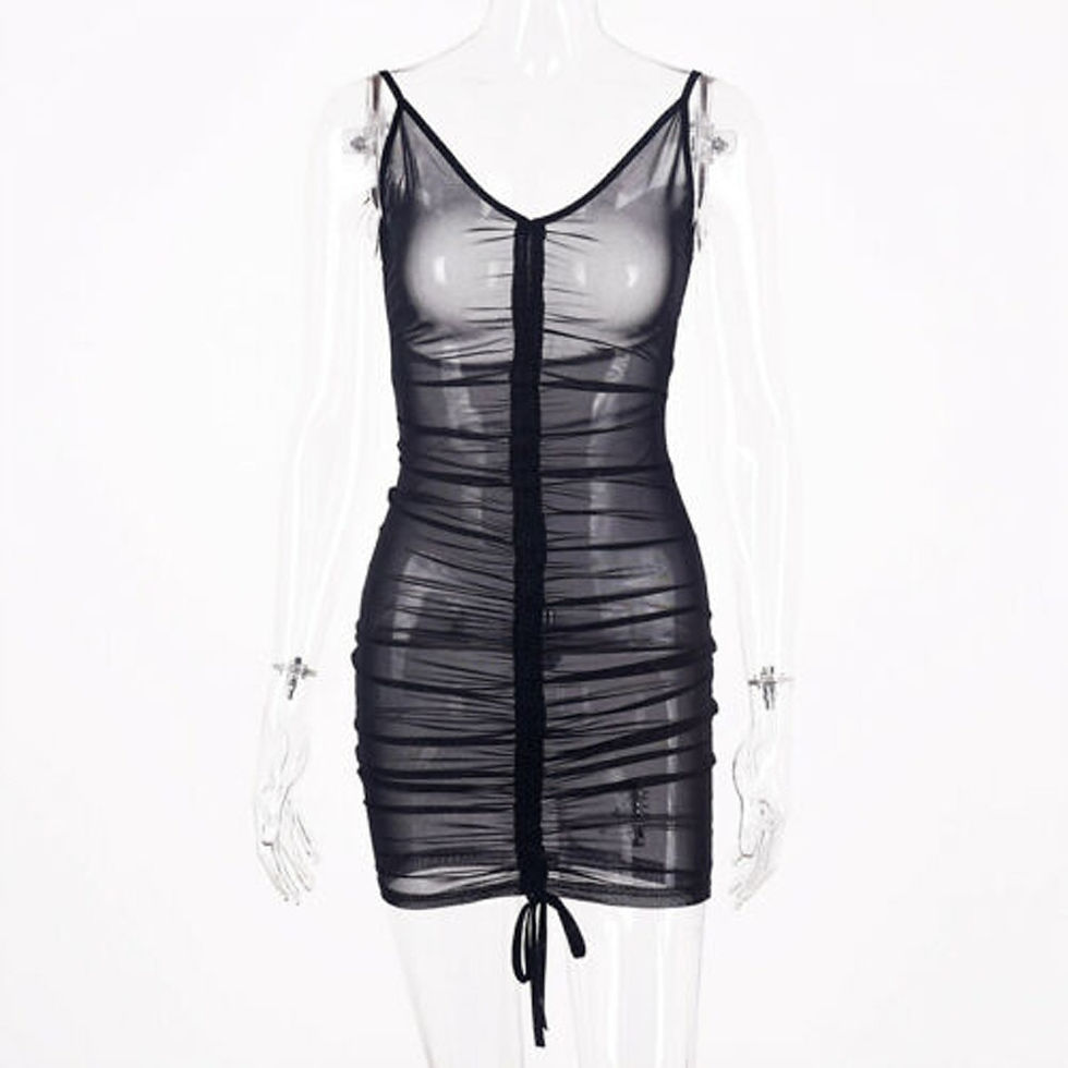 Thumbnail: Neon Sheer Mesh Transparent Sleeveless Mini Dress or Cover Up