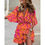 Thumbnail: Batwing Sleeve V-neck Vintage Print A-line Ruffles Short Dress