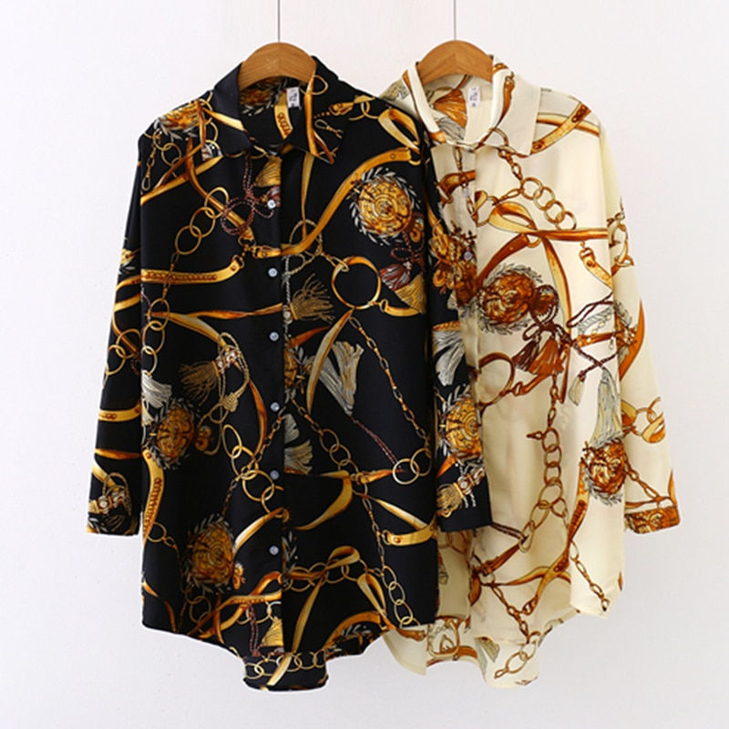 Casual Oversized Loose Chain Print Chiffon Blouse