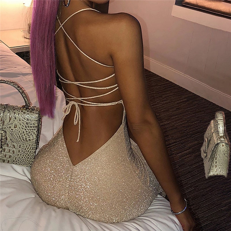 Thumbnail: Spaghetti Strap High Split Backless Maxi Long Dress 