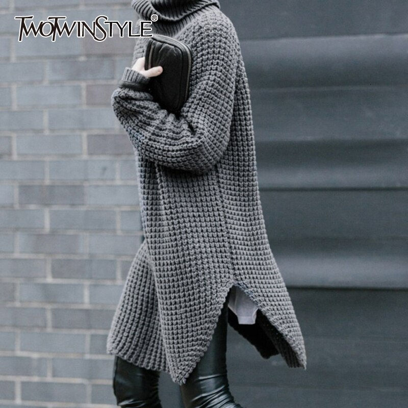 Side Split Turtleneck Long Sleeve Sweater or Sweater Dress