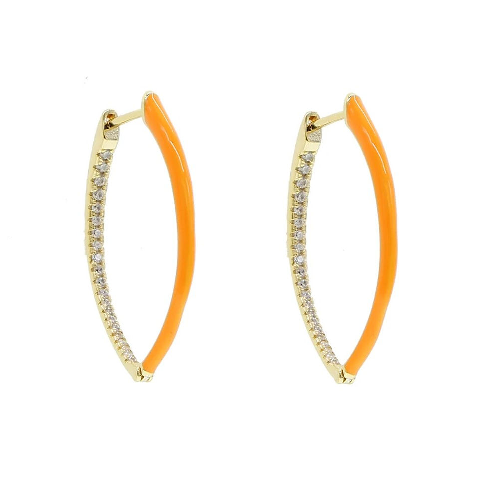 Thumbnail: Hoop Earrings; pink yellow orange white enamel gold color