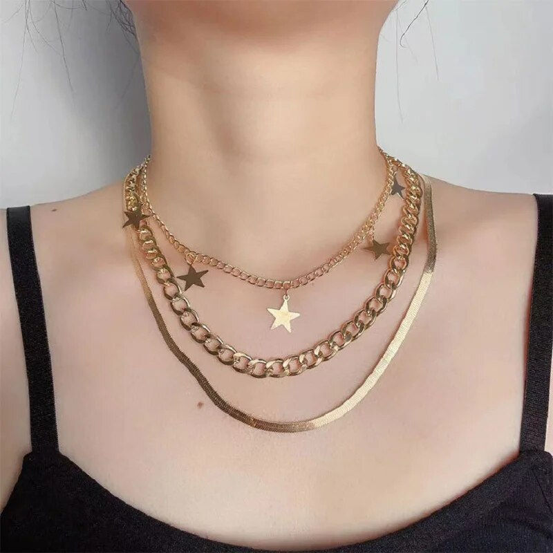 Thumbnail: Layered Crystal Various Design Necklace