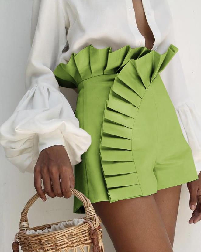 Thumbnail: High Waist Ruched  Bottom Ruffle Hem Shorts 