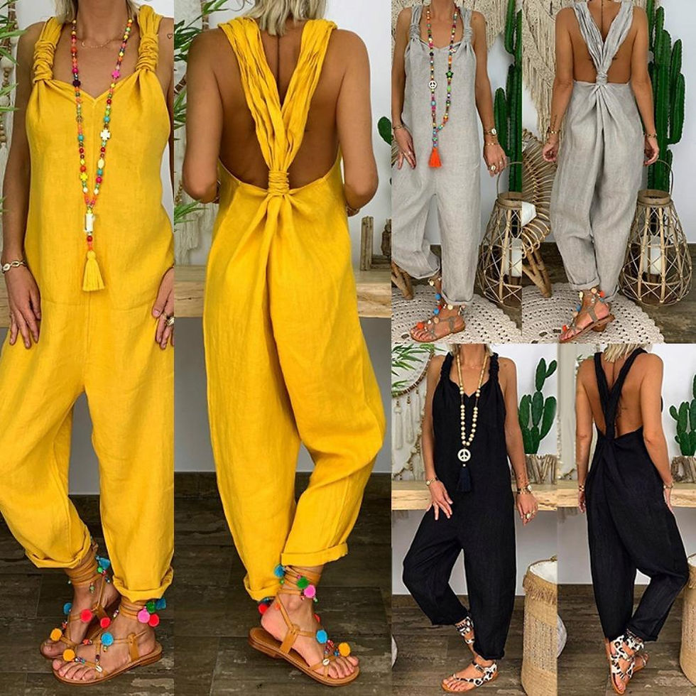 Solid Color Bib Overall Sleeveless Backless Knotted Jumpsuit