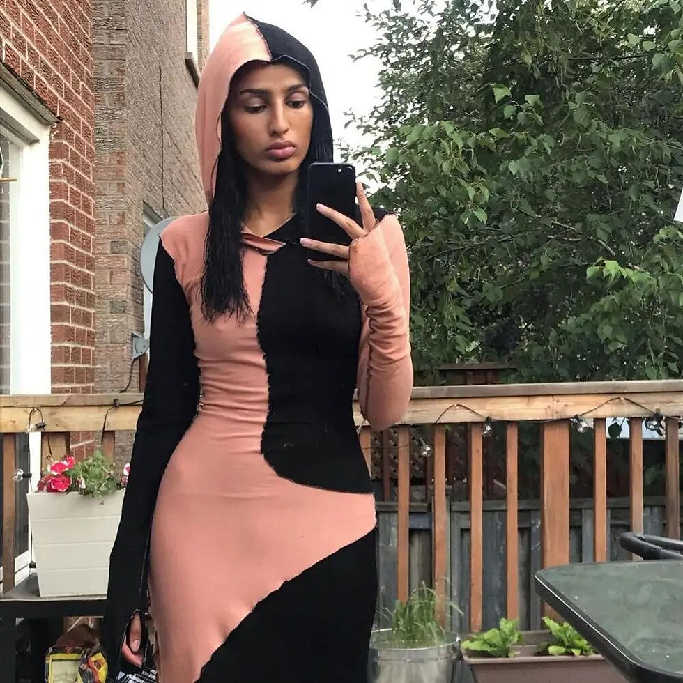 Thumbnail: Hooded Long Sleeve Patchwork Sweater Dress