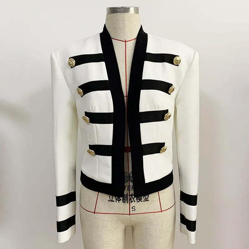 DesignerColor Block Collarless with Lion Button Detailed Band Jacket