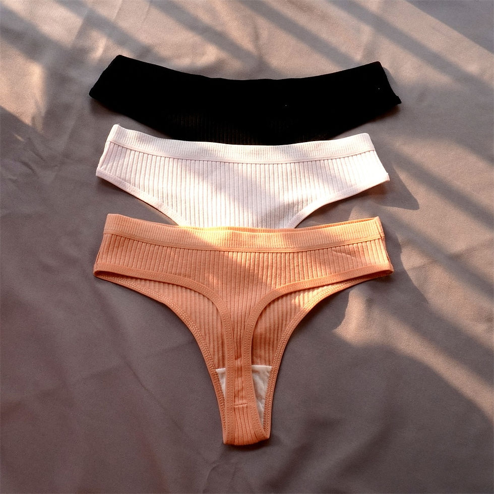 Thumbnail: 3 Pcs Seamless Ribbed Cotton Thongs