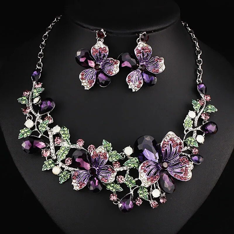 Thumbnail:  Color Crystal Rhinestones Necklace Earring Set