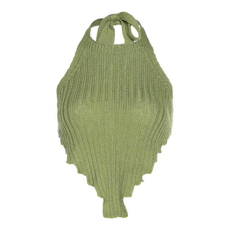 Thumbnail: Sleeveless Knitted Irregular Shape Turtleneck Tank Top   