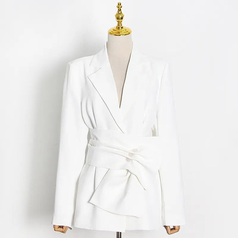 White Minimalist Notched Long Sleeve Blazer