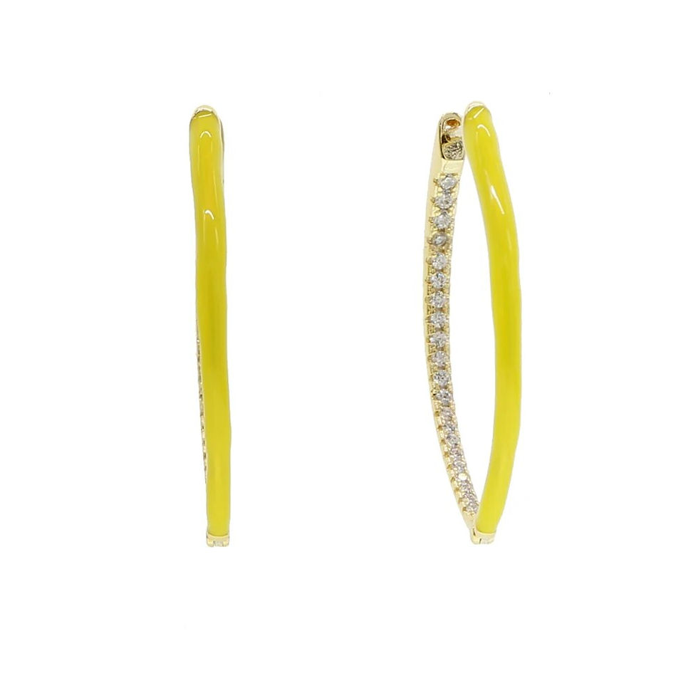 Thumbnail: Hoop Earrings; pink yellow orange white enamel gold color