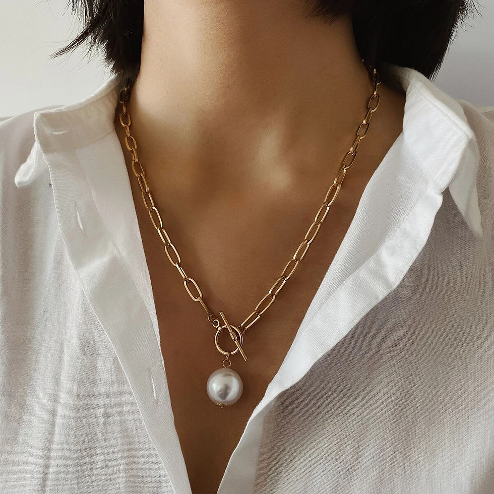 Thumbnail: Imitation Pearl Necklace Heart Coins Pendant Multilayer Chain Choker 