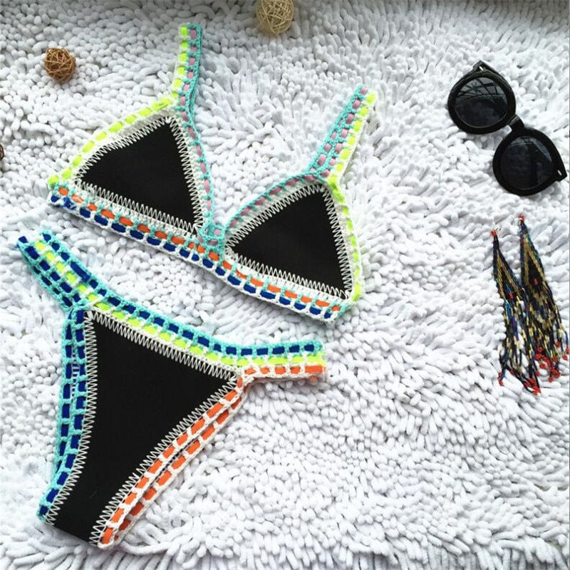 Thumbnail: Multi Color Knitted Bikini or One Shoulder Bikini Top and Bottom Two Piece