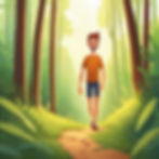 happy man on a trail in a forest