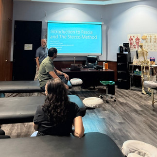 Mike Edwards DPT teaching intro to Fascial Manipulation, The Stecco Method, at European Massage Therapy School