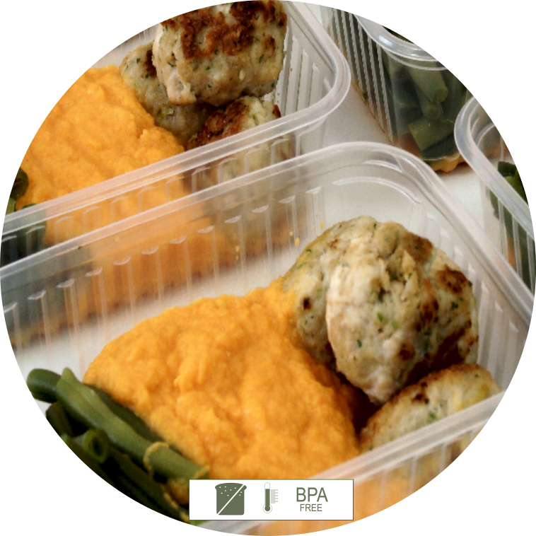 Almôndegas de frango acompanhada de purê de cenoura c/vagem 250g