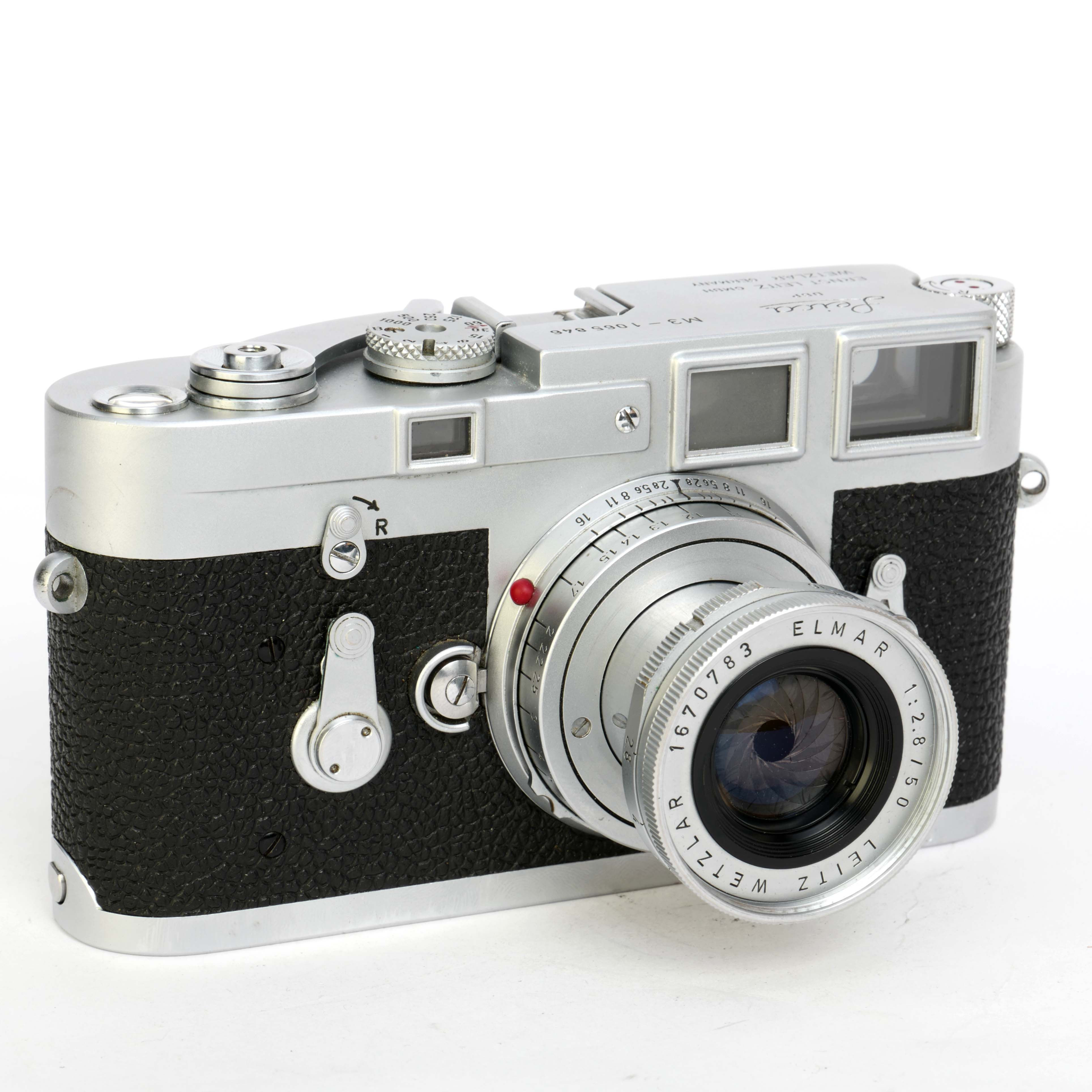 Leica M3 Silver Film Camera with Leica Leitz Wetzlar Elmar 5cm f/2.8 Lens