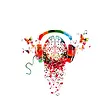multicolored brain with head phones and music symbols