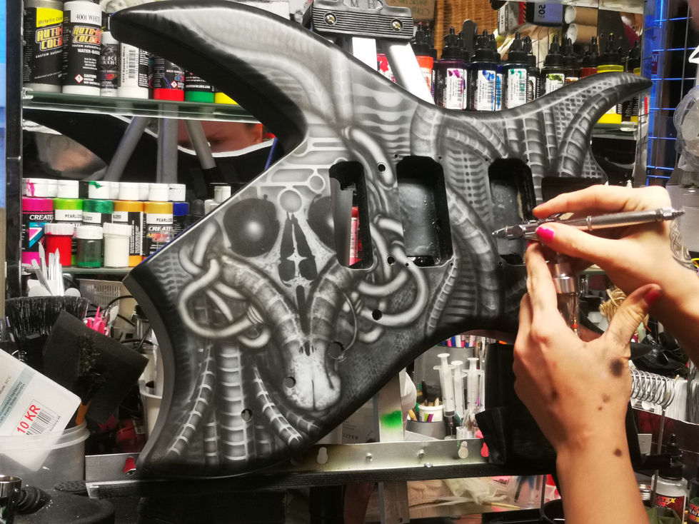 Custom painted bio mechanic guitar.