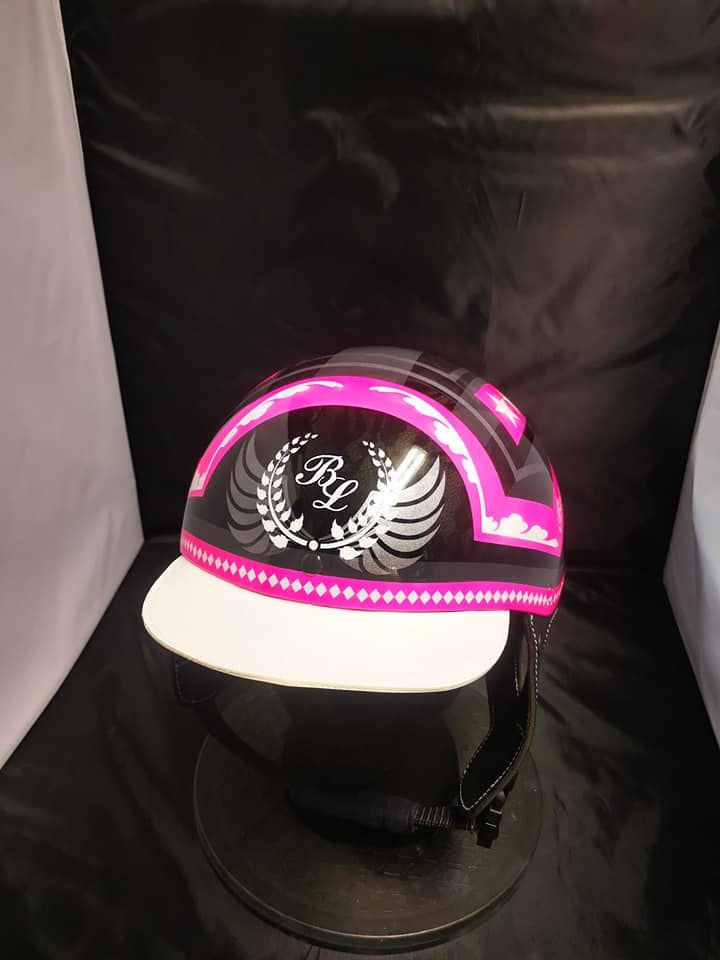 Custom painted horse race helmet.