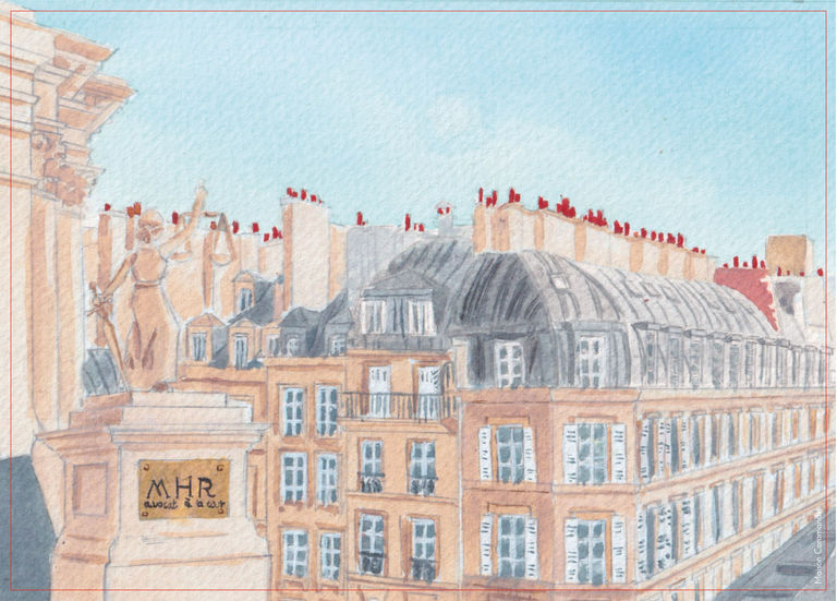 Illustration à l'aquarelle d'une vue de Paris pour une carte de voeux