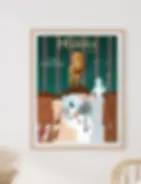 Affiche d'une illustration sur Narnia le lion, la sorcière blanche et l'armoire magique montrant Aslan les enfants pevensies