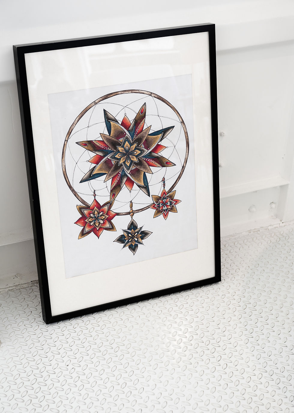 autumn coloured inspired mandala in a dream catcher