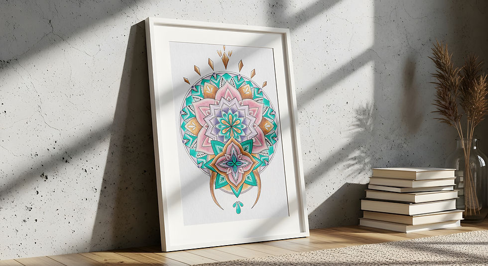 pastel jeweled kaleidoscope hand drawn mandala illustration