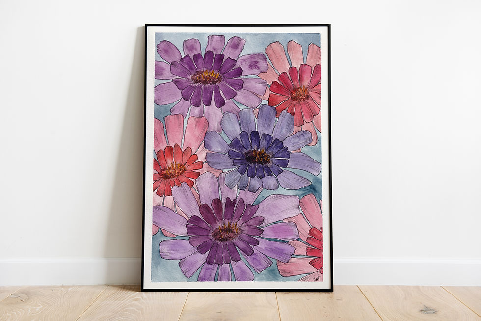 zinnia flower watercolour painting