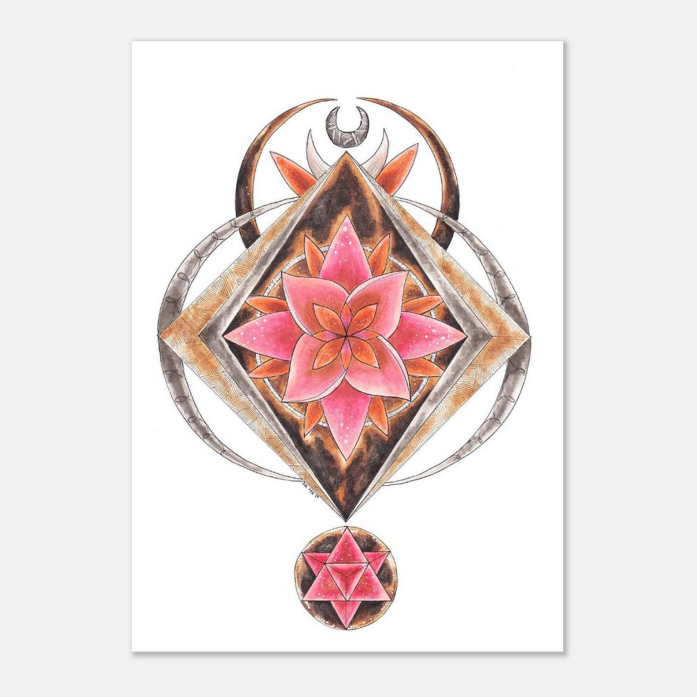 Thumbnail: Abstract water art print with pink flower and geometric design