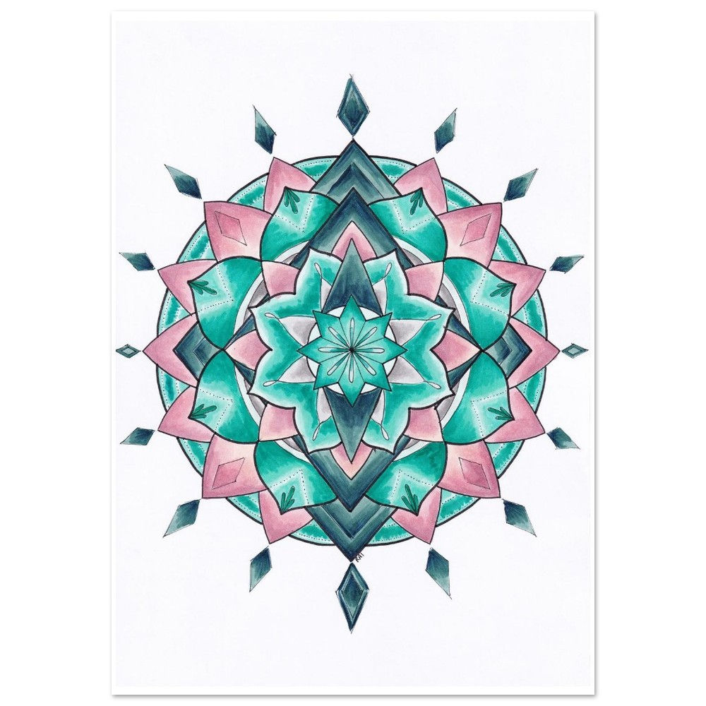 hand-drawn mandala illustration with jewel pastel hues