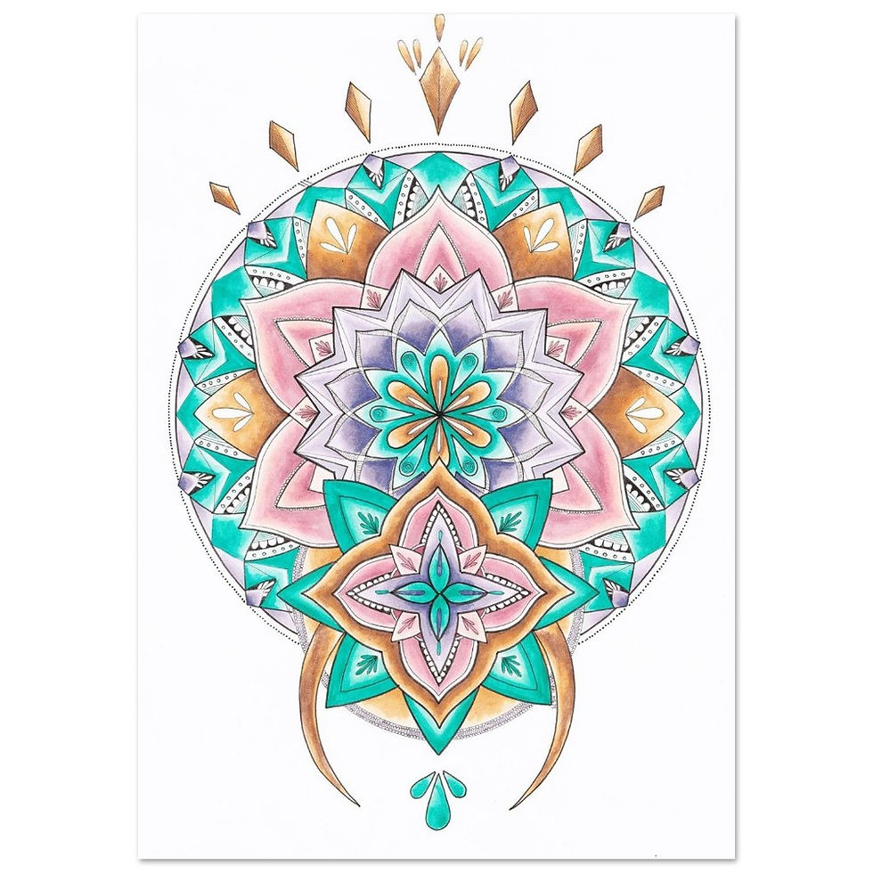 pastel jeweled kaleidoscope hand drawn mandala illustration
