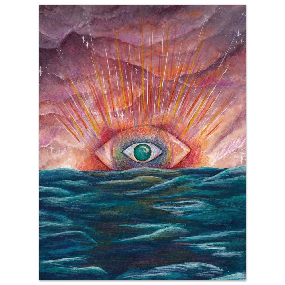 esoteric image of an eye radiating over an ocean
