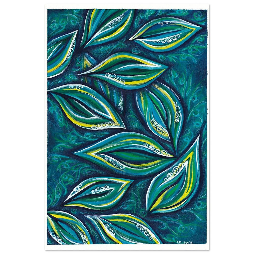 Thumbnail: hand painted abstract styles leaves in ocean hued colours