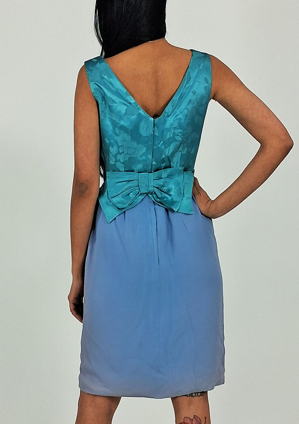 Thumbnail: 1960's Turquoise and blue Cocktail Dress w/ Beaded bodice