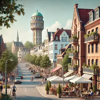 Hier ist ein Bild, das den Hamburger Stadtteil Lokstedt zeigt. Es fängt die charmante Atmo