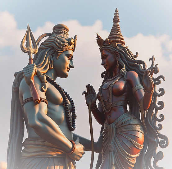 statue shiva and shakti facing each othe