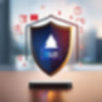 A shield icon overlaying a digital application, symbolizing security and risk elimination,